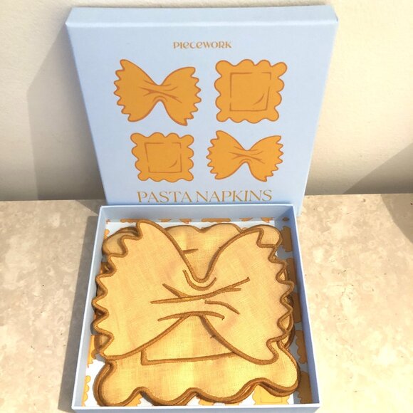 NEW IN BOX! Piecework Pasta Cocktail Napkin Set - Hostess Entertaining Gift - Picture 5 of 8